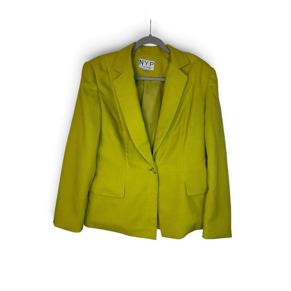 NYP Suits Women's Blazer Size 14 Chartreuse Lime Green One Button Lined